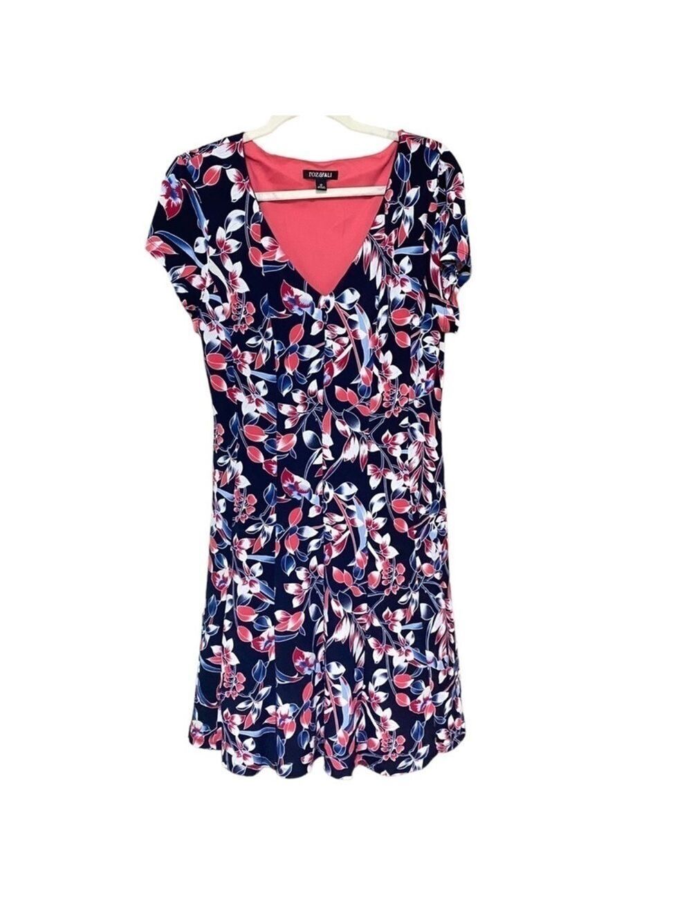 Roz & Ali Black Floral Multicolored A-Line Midi Dress Size 8